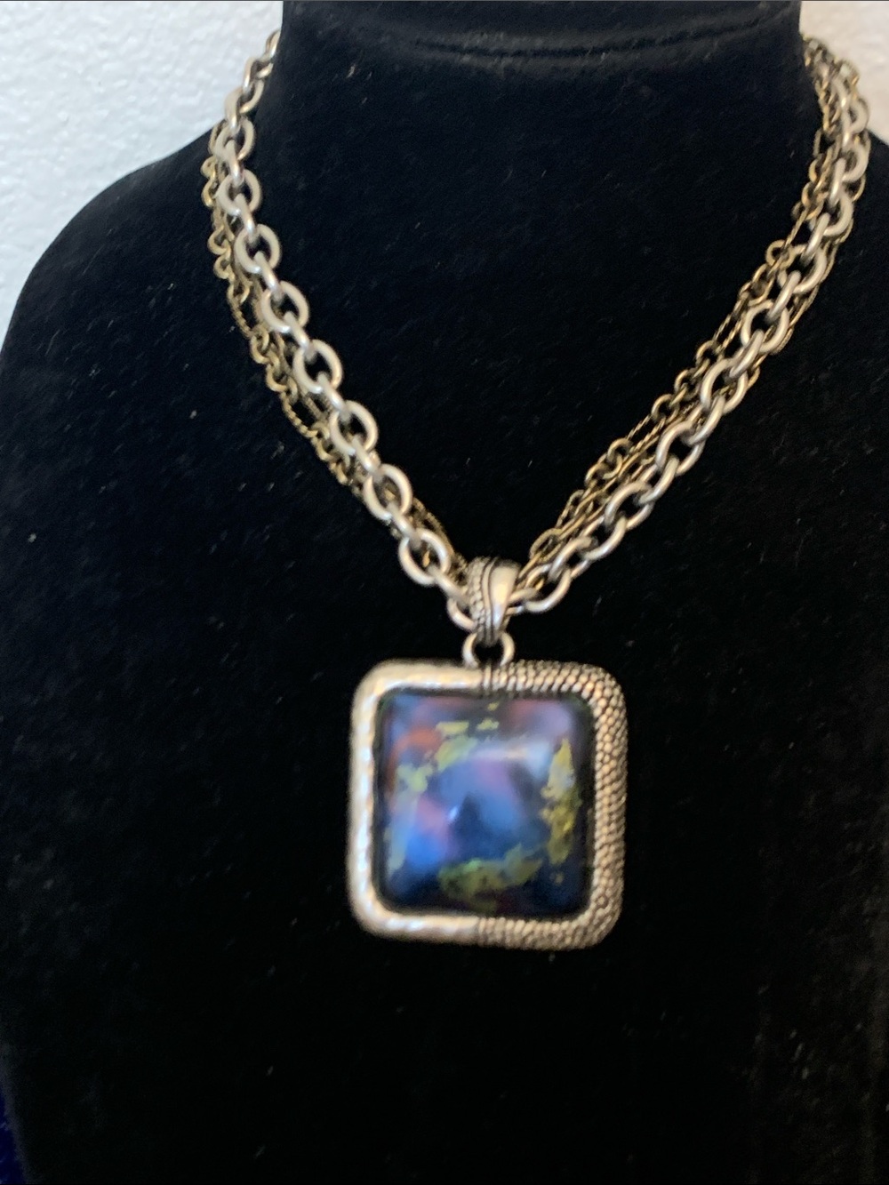 Chico's Gold-Tone Square Multicolor Pendant Necklace